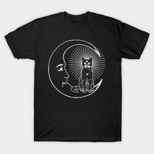 Cat And Crescent Moon Wiccan Witch Pagan Goth Mystical Zip T-Shirt